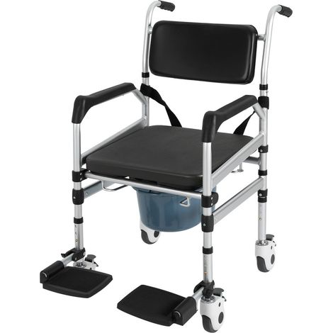 Chaise de douche à roulettes, chaise percée 3 en 1, toilettes pour personnes handicapées, fauteuil roulant pliant avec chaise percée (1/5)