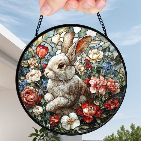30 cmAttrape-soleil vitrail oiseau floral, décoration jardin suspendue, cadeau anniversaire Noël maman grand-mère (1/5)