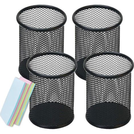 4-Piece Pencil Holder Set, Round Metal Pen Holder, Large Capacity Multifunctional Pencil Holder, Desk Organizer for Home, Office and School, Black (1/5)