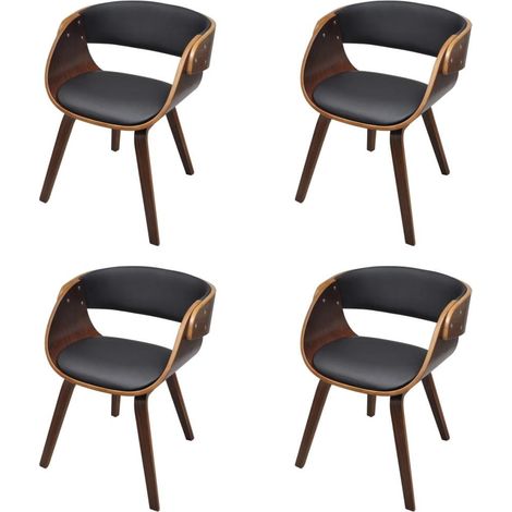 Chaises de salle à manger 4pcs Marron Bois courbé et similicuir 2 (1/5)