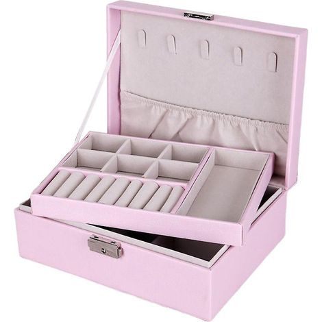 Boîte à bijoux double - Présentoir à bijoux en cuir PU (rose) (1/5)