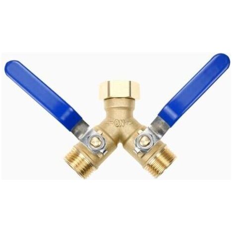 Répartiteur en Y à 2 voies en laiton, raccord d'eau 3/4" avec 2 robinets d'arrêt séparés, poignée allongée en acier inoxydable 304, connexion pour deux appareils (1/4)