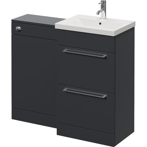 Napoli 390 Gloss Grey 1000mm 2 Drawer Vanity Unit Toilet Suite with Glide Basin - 1000mm - Chrome 320mm HandleWithout Kingston Toilet Pan