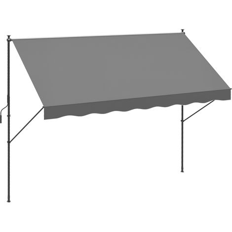 Manuell ausziehbare Markise 300 x 175 x 210–310 cm, verstellbar mit Kurbel, UV40+ Sonnenschutz für Balkon und Terrasse, Grau
