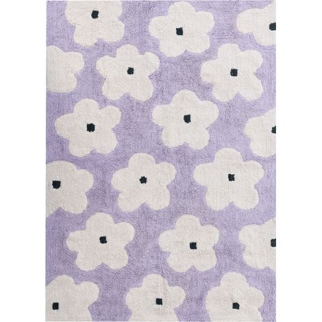 Tappeto in cotone 140 x 200 cm per bambini con motivo decorativo a fiori viola chiaro Mokhva
