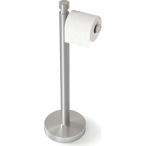 Porte Papier Toilette sur Pied Porte-Rouleau Papier Toilette Autonome Acier INOX Support Papier Toilette avec Base Lourde Distributeur de Papier Hygiénique pour Salle de Bain WC, Argenté (1/5)