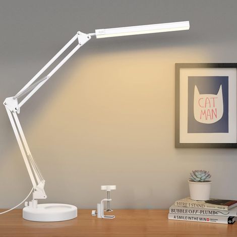 Lampada LED da scrivania USB a clip con base, adattatore 5 V/2 A e 3 modalità di illuminazione x 10 livelli di luminosità per la protezione degli occhi Bianco (1/4)