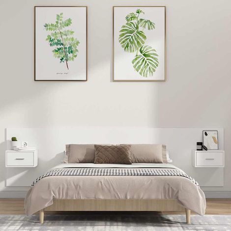 vidaXL Cabecero de cama con mesitas madera contrachapada blanco (1/5)