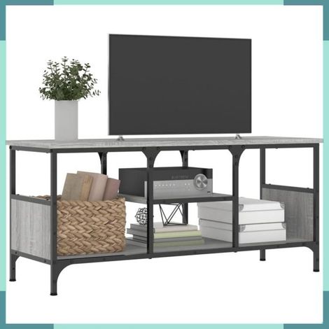 831801 Meuble TV sonoma gris 100x35x45 cm bois d'ingénierie et fer (1/5)