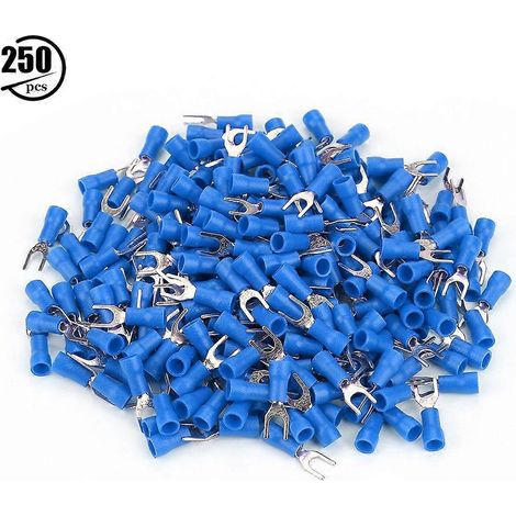 Ensemble de 250 serre-câbles électriques isolés avec connecteurs à fourche à sertir (bleus) (1/4)