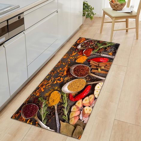 Tapis Cuisine 60x180cm, Assaisonnements/Cuillères, Antidérapant/Absorbant/Lavable, Évier/SDB