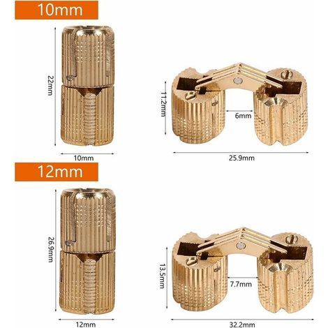 Mot caché cuivre caché charnière page cylindrique cuivre charnière 12mm cuivre caché charnière laiton couleur 4pcs (1/3)