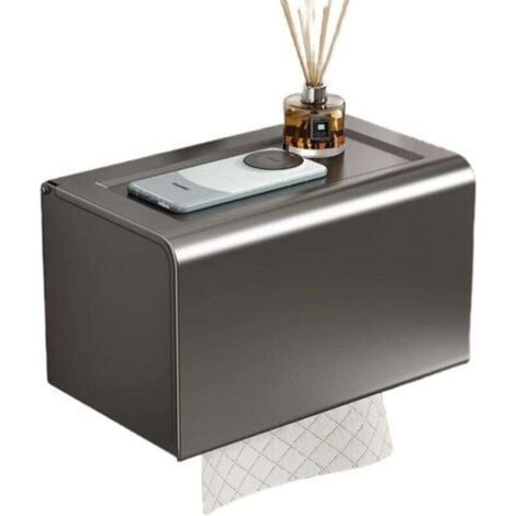 Toilet paper holder with storage shelf - Suction cup mounting, no drilling required, made of rustproof and non-slip space-grade aluminum (1/3)