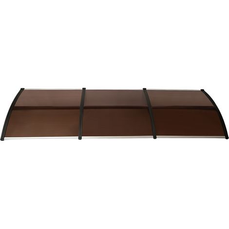 Auvent de Porte d'entrée Toit Marquise en Polycarbonate Porte Résistante Toit Abri Protection Contre La Pluie et UV avec Support (89x292 cm, Marron et Noir) (1/5)