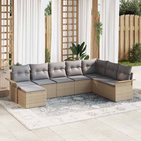 Gartensofa-set mit Kissen 8 pcs Beige Poly-Rattan (1/5)