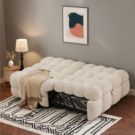 Cadre de lit beige en teddy 183 x 76 x 72 cm (1/5)
