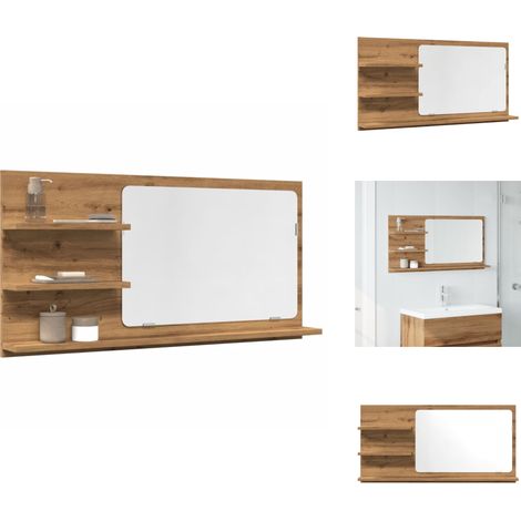 Armoire à miroir de salle de bain chêne artisanal 90x11x45 cm - Étagère De Salle De Bain Avec Miroir - Étagères De Salle De Bain Avec Miroir - Étagère À Miroir - Étagère De Maquillage Avec Miroir (1/5)