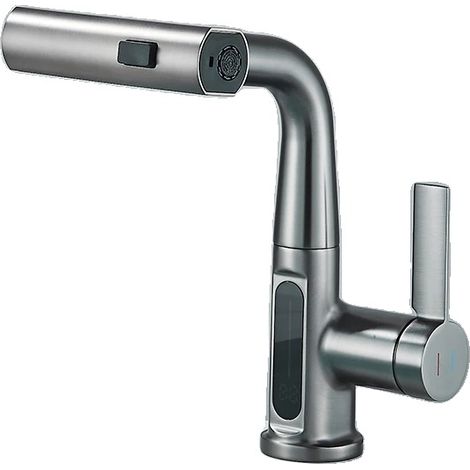 Robinet de salle de bain, monté sur le plan de travail, design contemporain, LCD Gris (1/2)