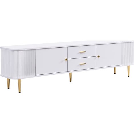 Mobile TV bianco in MDF con 2 cassetti e 2 ante, gambe e maniglie dorate, 170 x 34 x 45 cm (1/5)