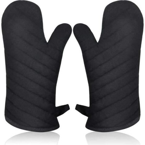 Gants de four - Noir - Coton polyester - 33x18 cm - Antidérapants - Lavables (1/4)