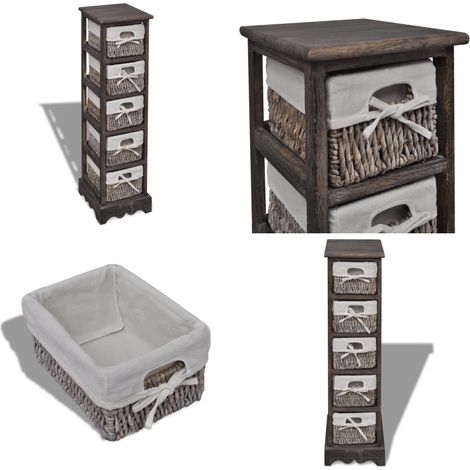 Étagère de rangement en bois 5 paniers en tissage Marron - Meuble De Rangement - Étagère Bois - Bibliothèque Murale - Rangement Campagne - Panier Tissu - Home & Living (1/5)