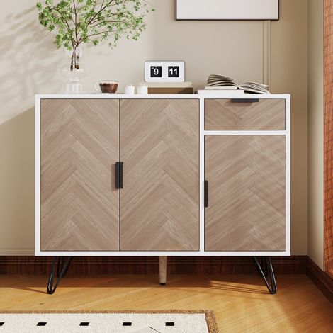 Buffet moderne en bois, armoire de rangement avec un tiroir et 3 tiroirs, étagères réglables en hauteur, adapté au salon, à la cuisine et à la chambre, 90 x 30 x 71,5 cm, blanc (1/5)