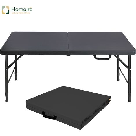 HOMAIRE Table pliante portable robuste de 125cm avec poignée, hauteur adjustable, multifonctionnelle pour camping, pique-nique, fêtes intérieur/extérieur