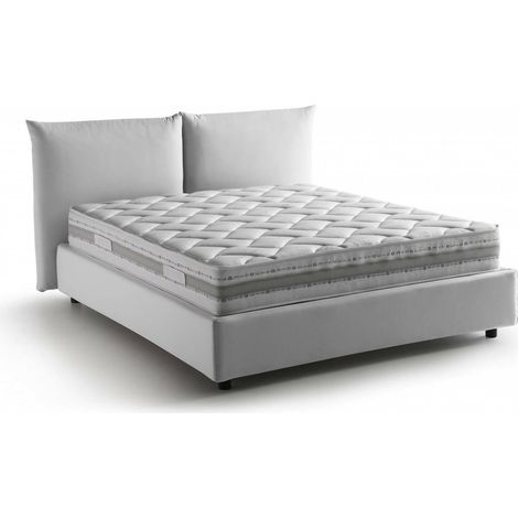 Dmora - Doppelbett Dbrekal, Containerbett mit Stoffbespannung, 100% Made in Italy, Frontöffnung, inklusive Matratze 160x190 cm, Weiß