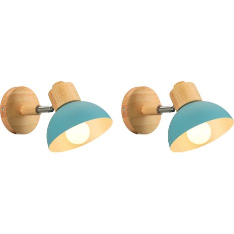 (2X) 15CM Applique Murale Rétro Moderne Applique Murale En Bois Et Métal Lampe Murale Nordique Simple, Angle Réglable, (Bleu)