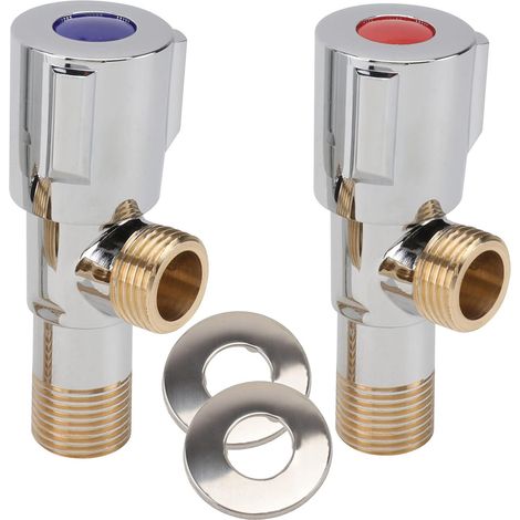 1 paire de robinets d'arrêt pour WC et douche, compatibles avec les raccords de tuyaux d'eau chaude et froide et les tuyaux de machine à laver.