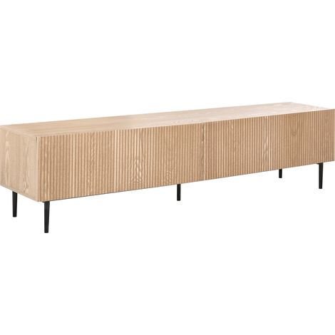 Mueble TV moderno 2 cajones MDF madera de fresno frente acanalado sala de estar chapa de fresno claro Blythe (1/5)