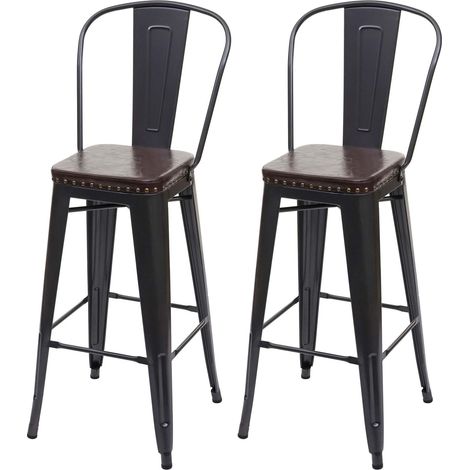 2x Tabouret de bar HWC-H10c,métal, similicuir Chesterfield, pour gastronomie,design industriel - noir-marron
