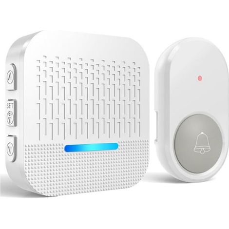 Wasserdichte, kabellose Außentürklingel mit Batterie, 300 m Reichweite, Außensender und 1 Innenempfänger, 55 Lautstärkestufen mit LED-Anzeige, Weiß (1/4)