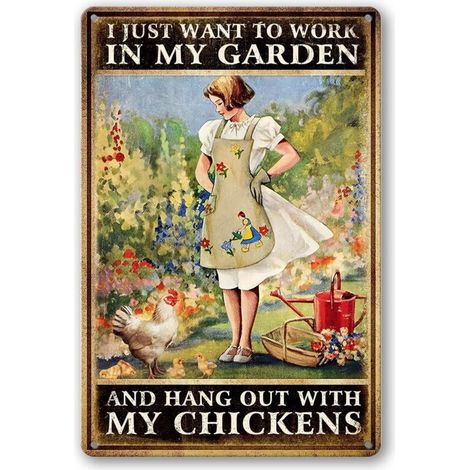 Plaques de Poulet pour Poulailler Plaque Étaine Métallique de Jardin Drôle Décoration de Plaque de Poulet Vintage Plaques de Ferme Métallique pour l’Extérieur Plaque Étaine de Poster de Fille Jardinie (1/5)