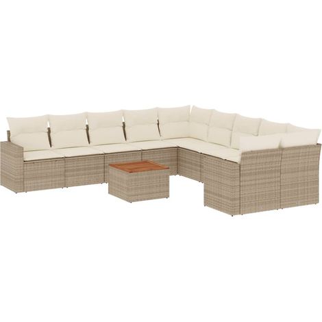 Set de sofás de jardín 11pzas con cojines ratán sintético beige vidaXL (1/5)