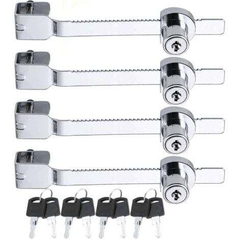 Lot de 4 verrous de scie coulissante avec clé pour vivarium terrarium vitrine serrure à cliquet serrure verrou vitrine en verre pour porte en verre, clés identiques Argenté