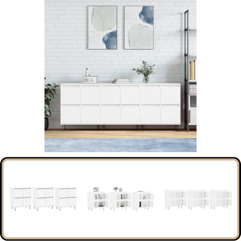 Sideboards 3 Stk. Weiß Holzwerkstoff - Schreibtisch - Wohnzimmermöbel - Sideboard - Regal - Weißer Schrank