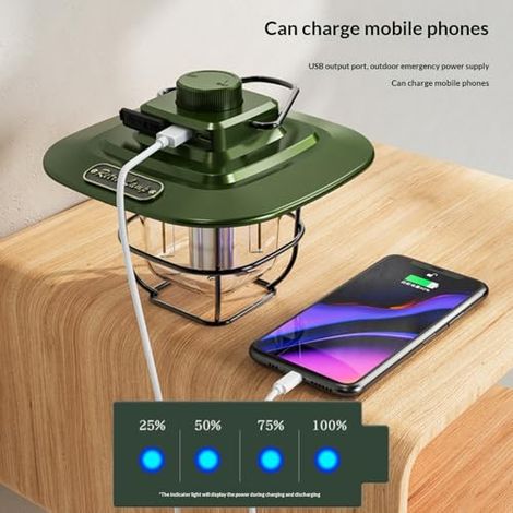 Lampe de camp rétro étanche rechargeable USB-C 3 modes, design lanterne cheval pour tente jardin et décoration d'ambiance