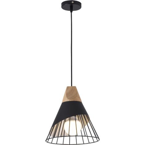 Suspension Luminaire Vintage,Bois Métal design Lampe Plafonnier Industrielle en Luminaires Suspension Abat-jour 27 Applique d'Eclairage pour salle à manger Cuisine,Noir (Ampoule Non Incluse) (1/5)