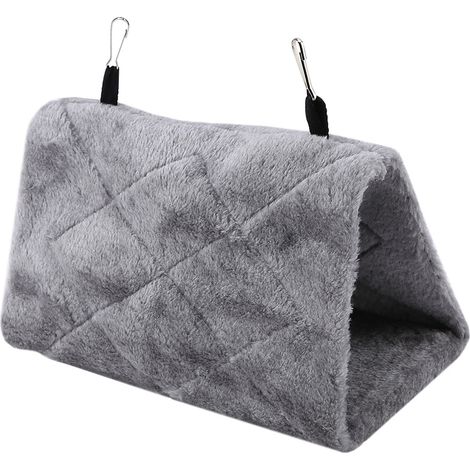 Hamac suspendu en peluche douce pour oiseaux et perroquets, lit d'hiver chaud, jouet pour animaux de compagnie (Gris S) (1/5)