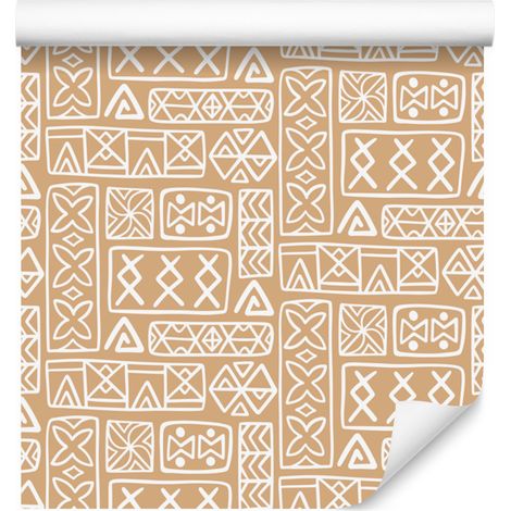 Carta da parati con motivo geometrico polinesiano, color crema e oro, 50x1000 cm (1/5)