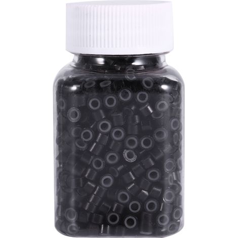 Bouteille de 1000 perles de liaison en silicone noir, outils pour extensions capillaires plume. (1/3)