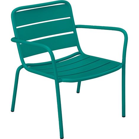 Fauteuil bas de jardin empilable en métal - Bleu canard - MIRMANDE de MYLIA