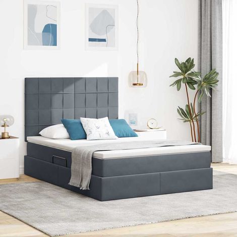 vidaXL LED-Speicherbett mit Matratze Dunkelgrau 140 x 200 cm Samt (1/5)