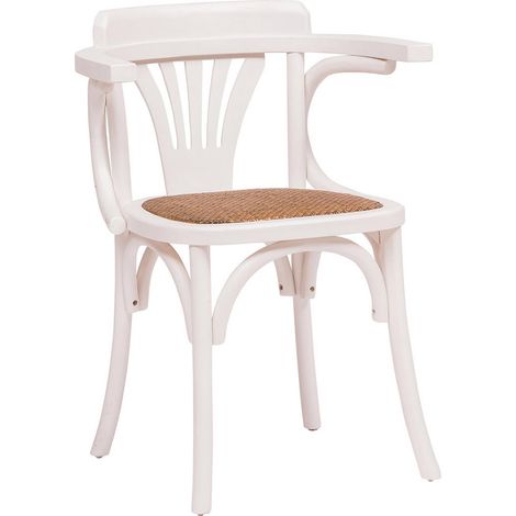 Stuhl mit Armlehnen 76x44x42 cm Küchenstühle Holz Esche Esszimmerstühle Holz und Rattan weißes Finish Wohnzimmersessel