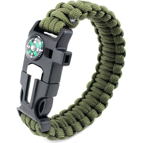 Bracelet de survie cinq en un avec boussole silex et sifflet pour chasse et pêche accessoire outdoor (1/5)