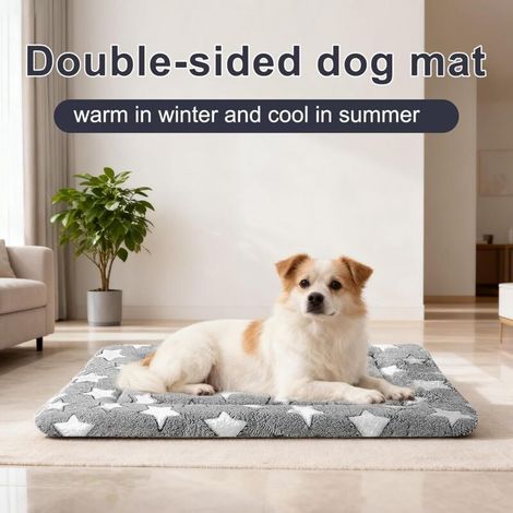 Tapis de cage pour chat et chien - convient aux petits chiens et aux chats d'intérieur - 1 pièce, 61 × 41 cm, fond bleu à étoiles blanches (1/4)