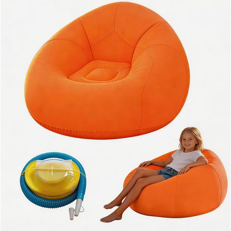 Pouf gonflable, fauteuil gonflable, fauteuil de salon, chaise gonflable portable, pour salon, chambre à coucher, jardin, camping (orange) (1/5)