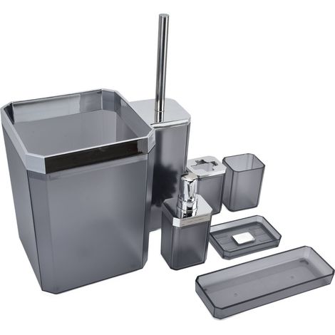 7-teiliges Badezimmer-Accessoire-Set aus Kunststoff, grau, Zahnbürstenhalter, Seifenablage-Set für Zuhause und Hotel (1/5)