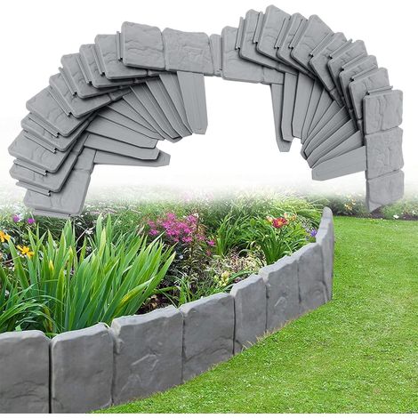 Bordure de Jardin, Bordure de lit de Fleurs décorative Bricolage pour allée de pelouse et Bordure de Paysage, Simulation de Pierre d'imitation Effet pavé, clôture de pelouse -20 Pièces Gris (1/5)